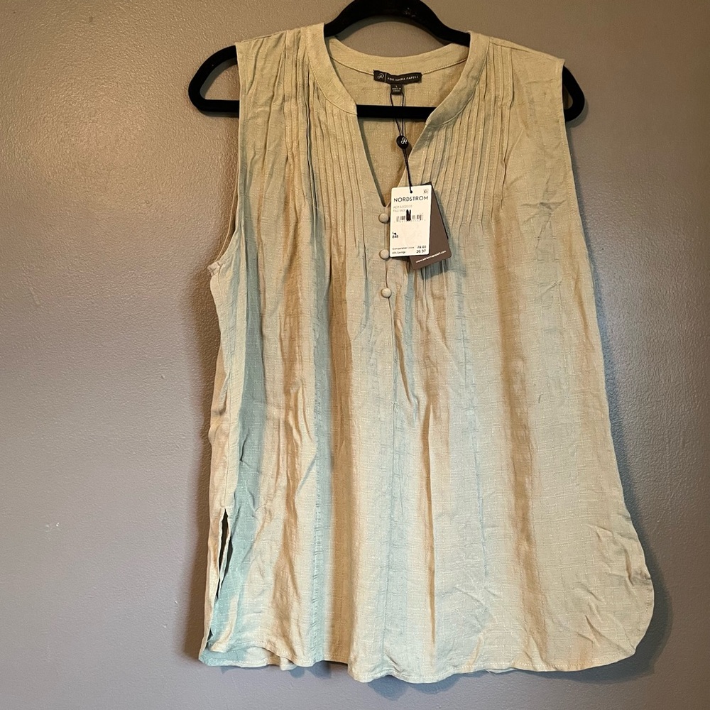 NWT Adrianna Papell Sz Large Sage Green Pleated Rayon Blouse Top Shirt Ret $79!